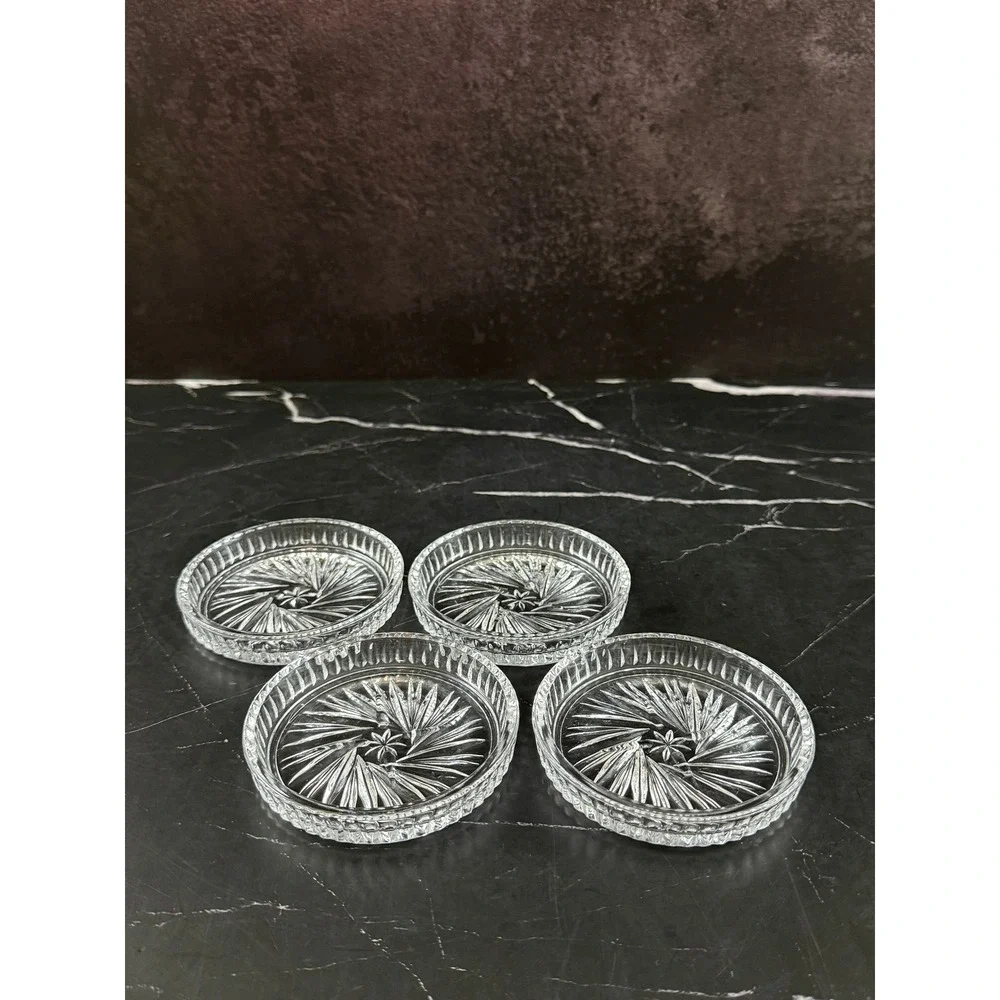 VTG Set of 4 Crystal Clear Industries Adria Pinwheel Glass Coasters 3 3/4in